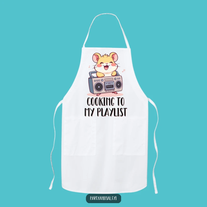 Funny Hamster Boombox Apron: Cheerful Chef Grooving to Music