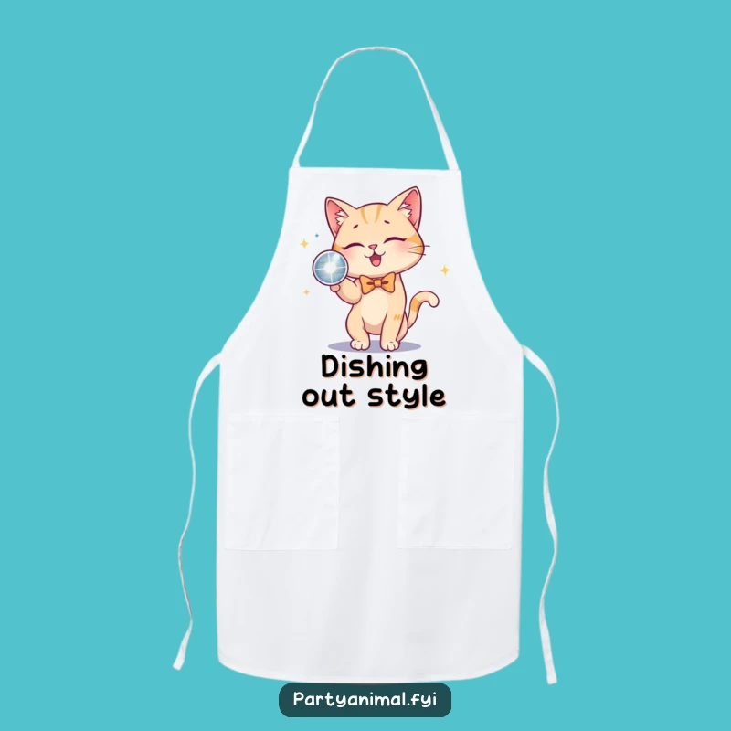 Funny Cat Bow Tie Disco Ball Apron: Kitchen Party Wear, Excellent Funny Gift!