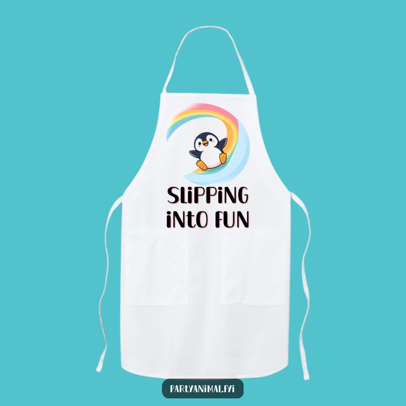 Funny Kawaii Penguin Rainbow Slide Apron: Cook with Joyful Humor!