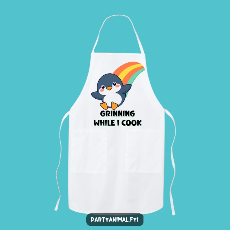Funny Penguin Rainbow Slide Apron - Hilarious Kitchen Adventure