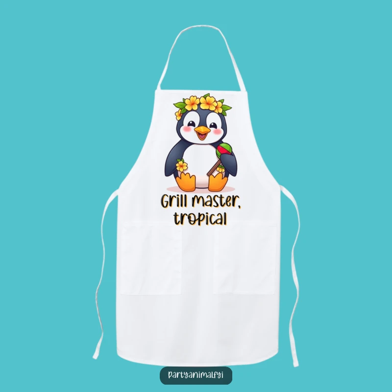 Funny Penguin Lei Apron: Tropical Chef Party Wear, Hilarious Kitchen Gift