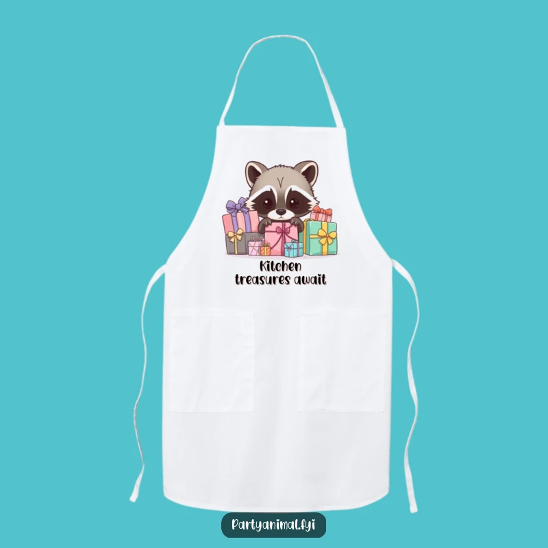 Funny Raccoon Gift Apron: Curious Chef Peeking from Presents