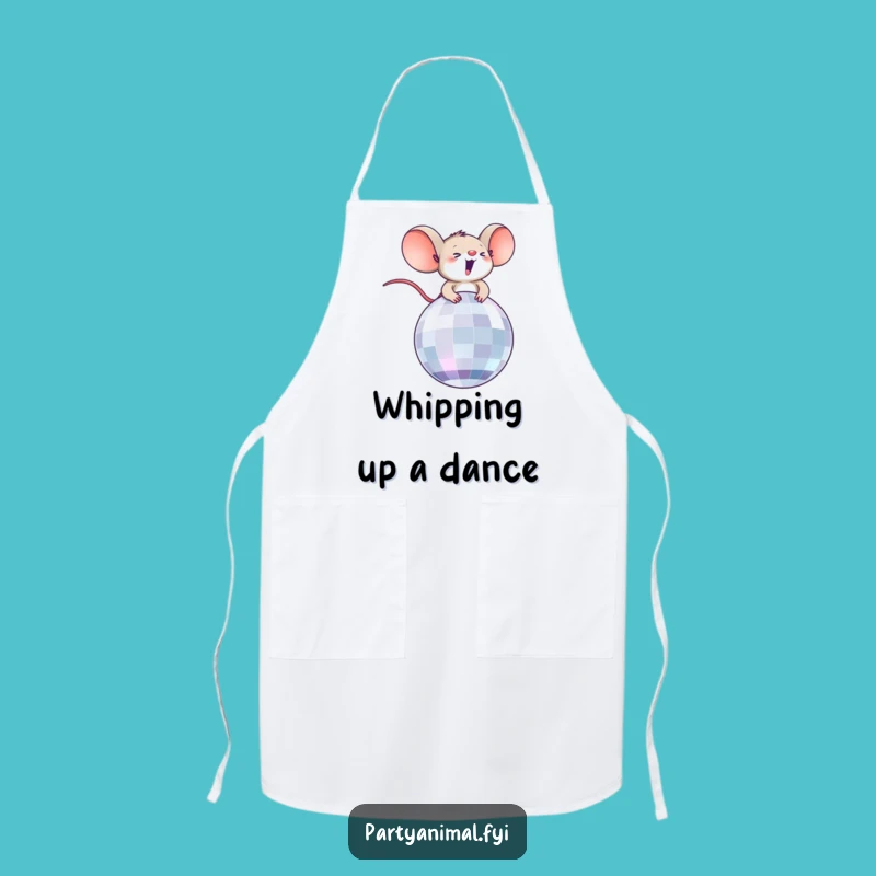 Funny Thrilled Mouse on Disco Ball Apron: Cook with Disco Joy!