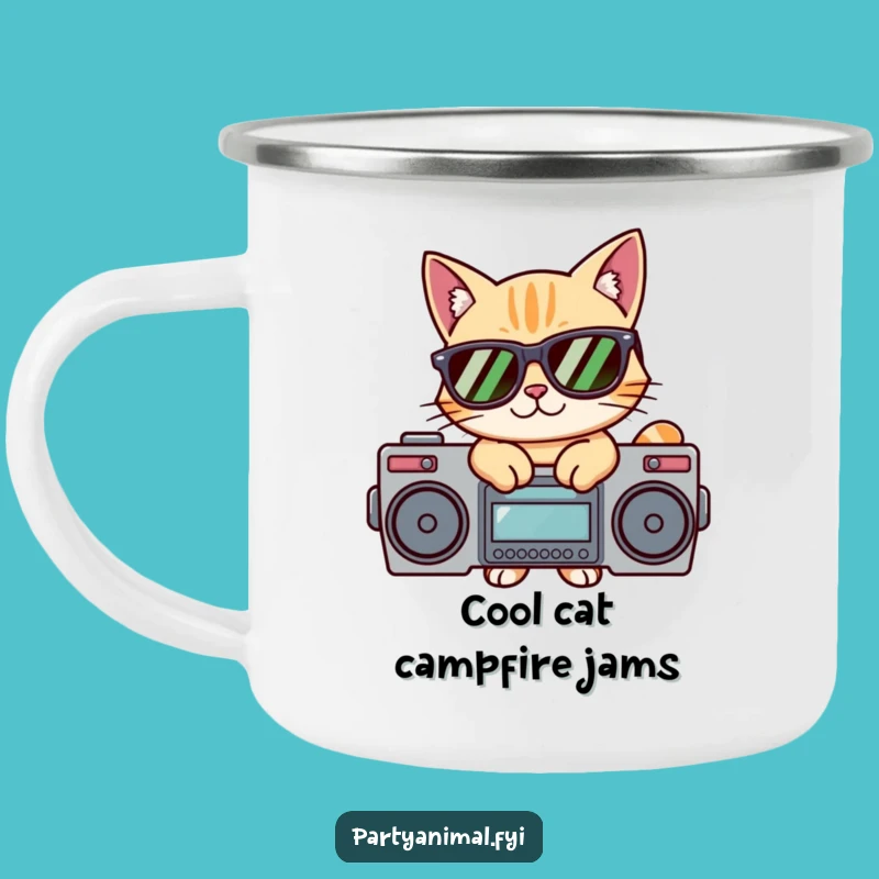Funny Cool Cat Boombox Camping Mug - Outdoor Chill Vibes