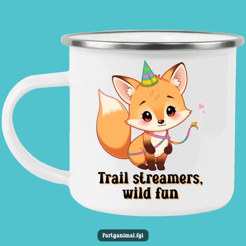 Funny Fox Camping Mug: Party Streamer Tail - Outdoor Adventure Gift!