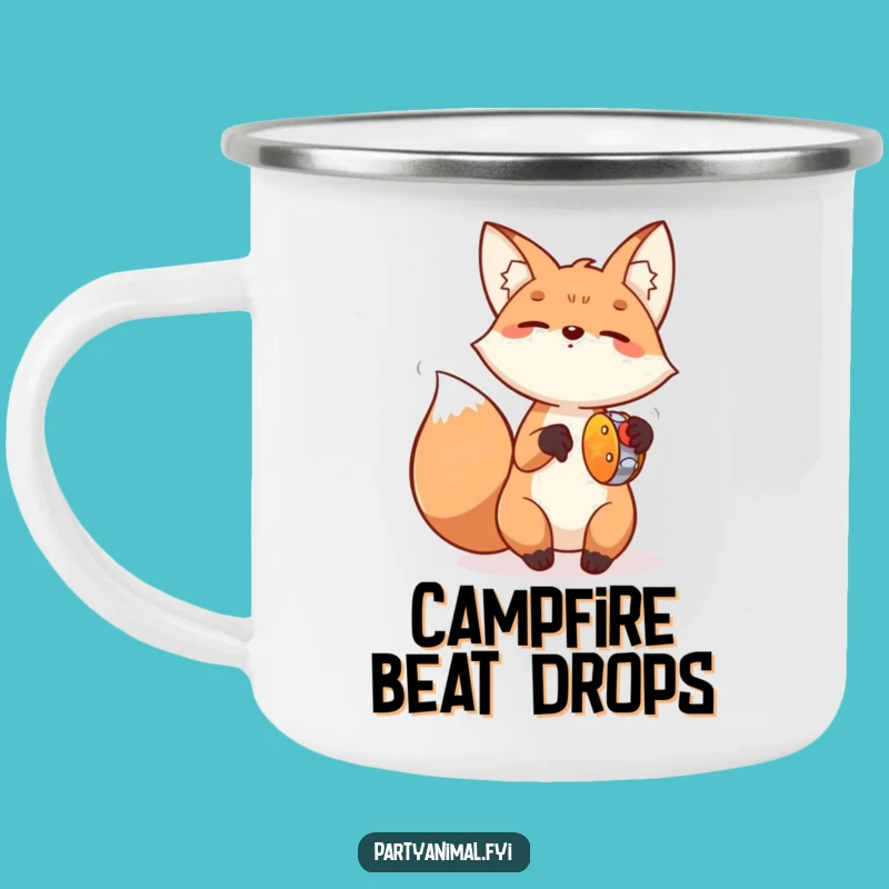 Funny Fox Tambourine Camping Mug: Durable & Playful Outdoor Drinkware, Great Funny Gift!