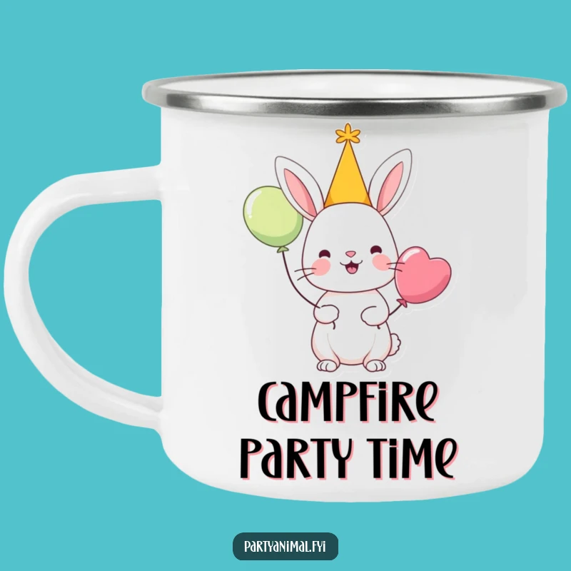 Funny Rabbit Party Camping Mug: Cheerful Character Enamel, Hilarious Outdoor Gift