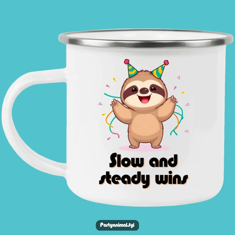 Funny Sloth Camping Mug: Party Streamer Slow Shimmy Gift