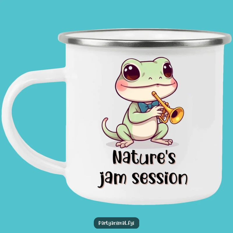 Funny Gecko Jazz Camping Mug: Coffee and Cool Tunes on Your Adventures