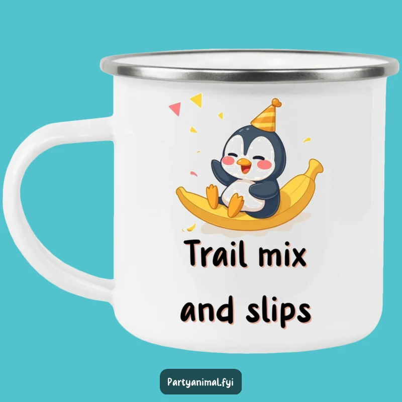Funny Penguin Party Camp Mug - Giggling Slide Outdoor Humor Gift