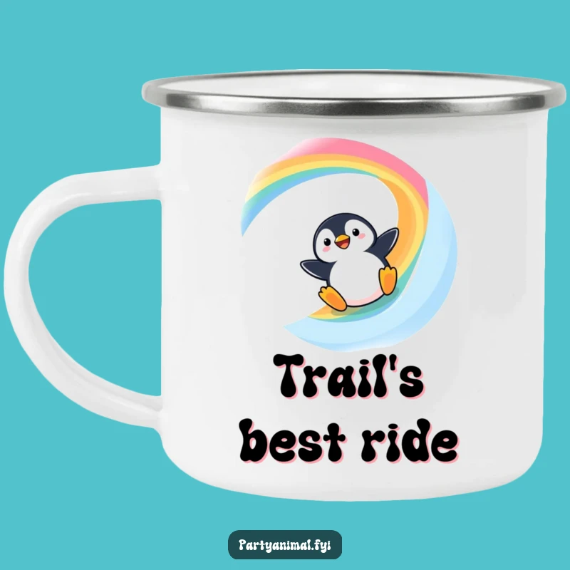 Funny Kawaii Penguin Rainbow Slide Camping Mug: Adventure Fuel and Laughter!