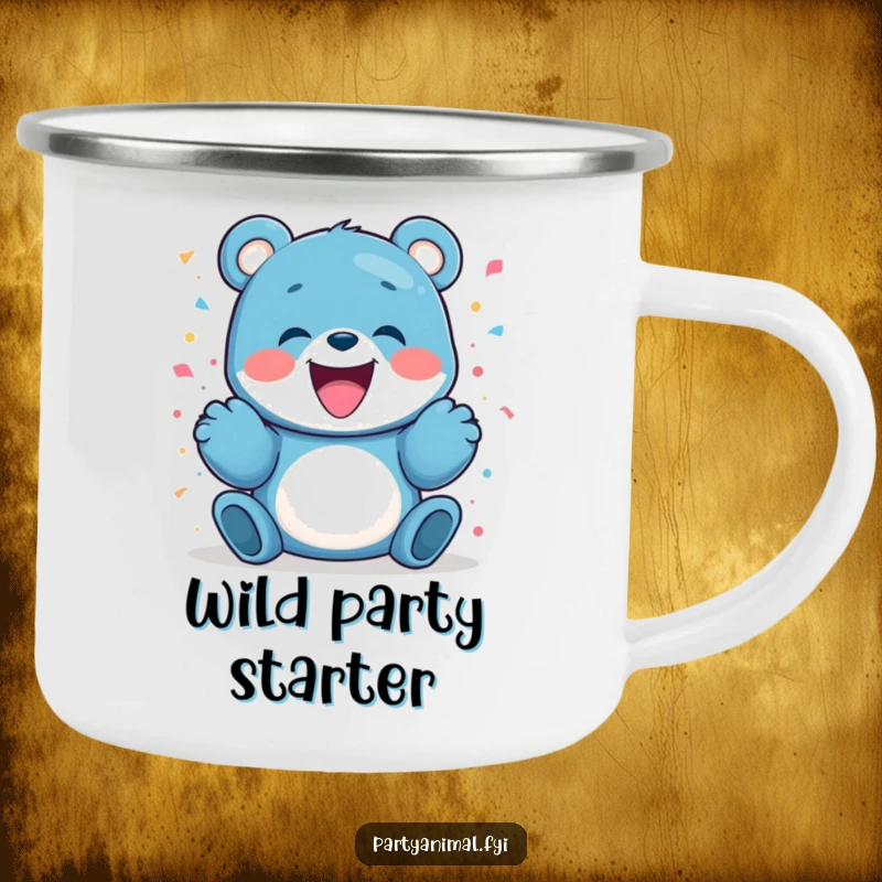 Funny blue bear character gleefully launching confetti, ready for fun outdoor celebrations and gatherings.