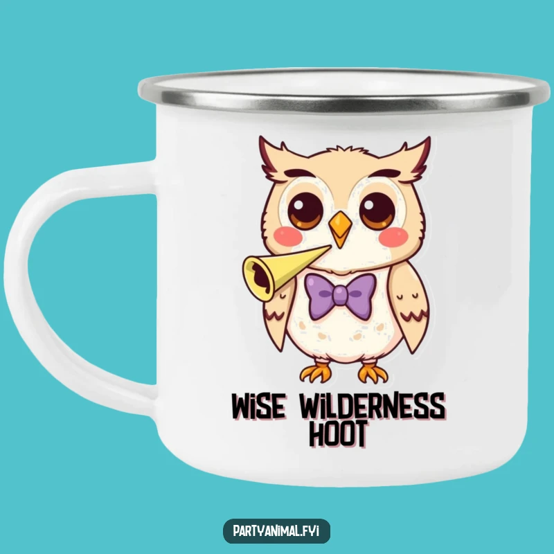 Funny Owl Camping Mug - Bow Tie Horn Enamel Cup, Great Funny Gift