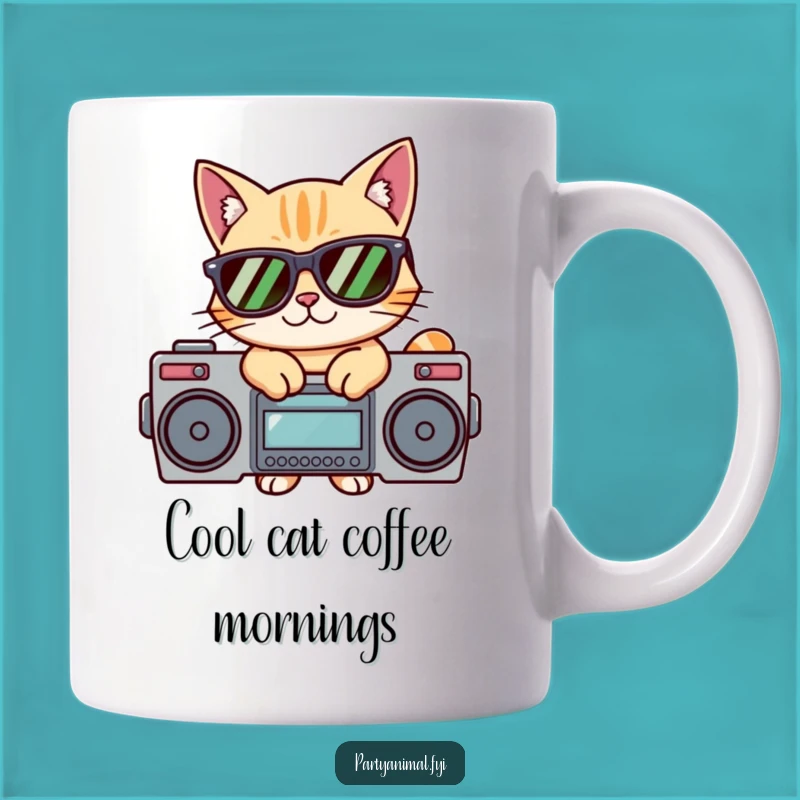 Funny Cool Cat Boombox Mug - Hilarious Feline Rapper Gift Idea