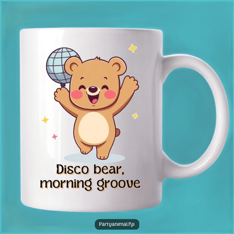 Funny Dancing Bear Disco Ball Mug - Hilarious Party Groove Gift Idea