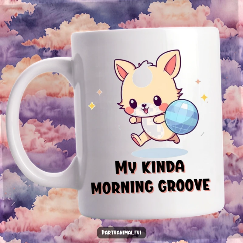 Funny animal character gleefully chasing a sparkling disco ball, radiating pure joy and a love for the party scene.