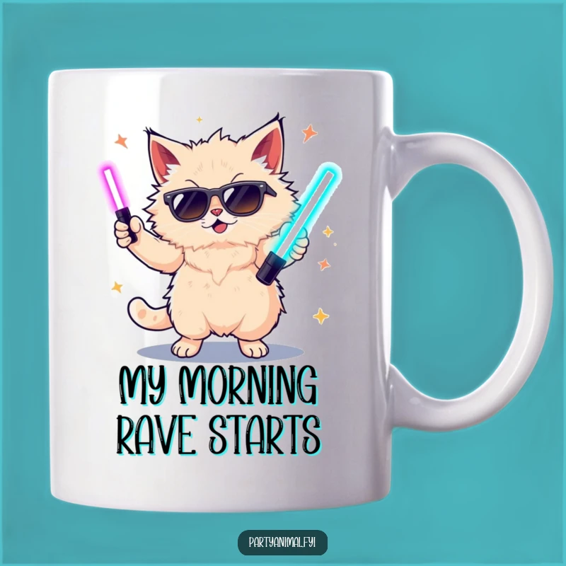 Funny Cat Dancing Mug: Wild Glow Stick Party, Perfect Gift for Cat Lovers
