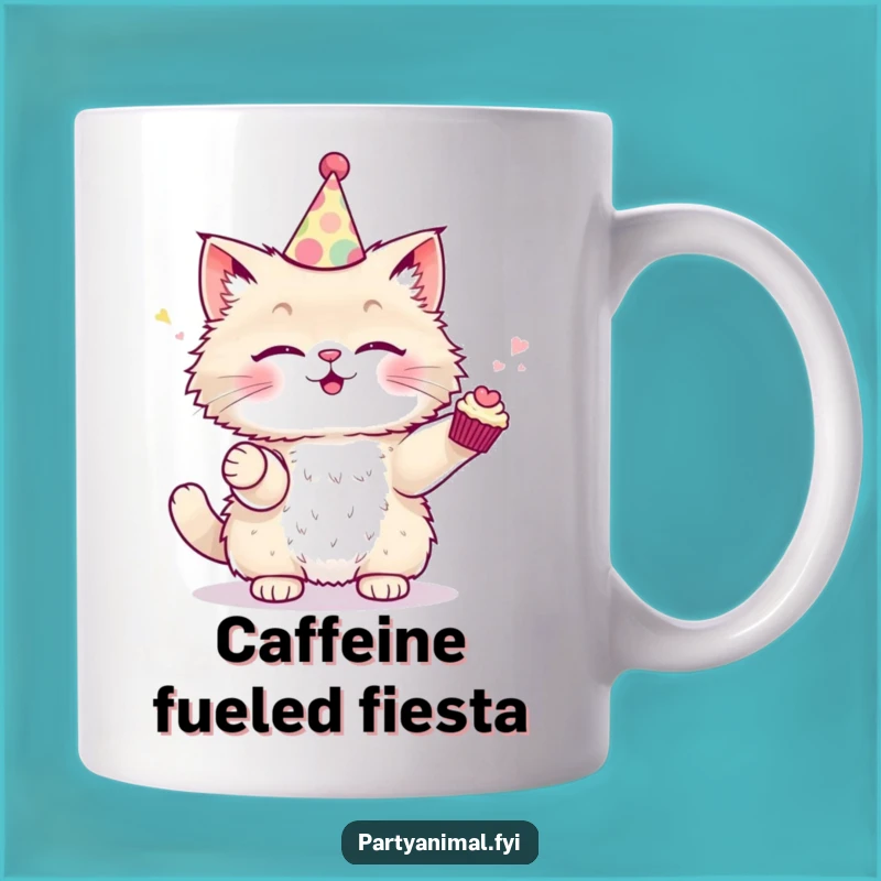 Funny Cat Party Mug - Juggling Cupcakes Design, Perfect Funny Gift for Cat Lovers