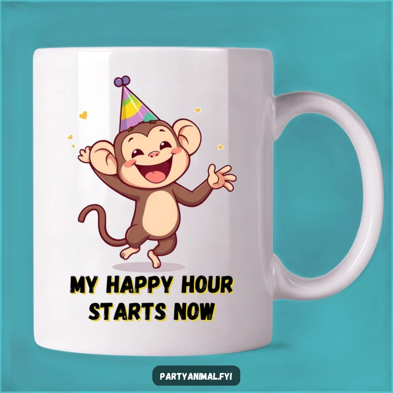 Funny Dancing Monkey Mug: Jubilant Primate Party Hat Gift Tee