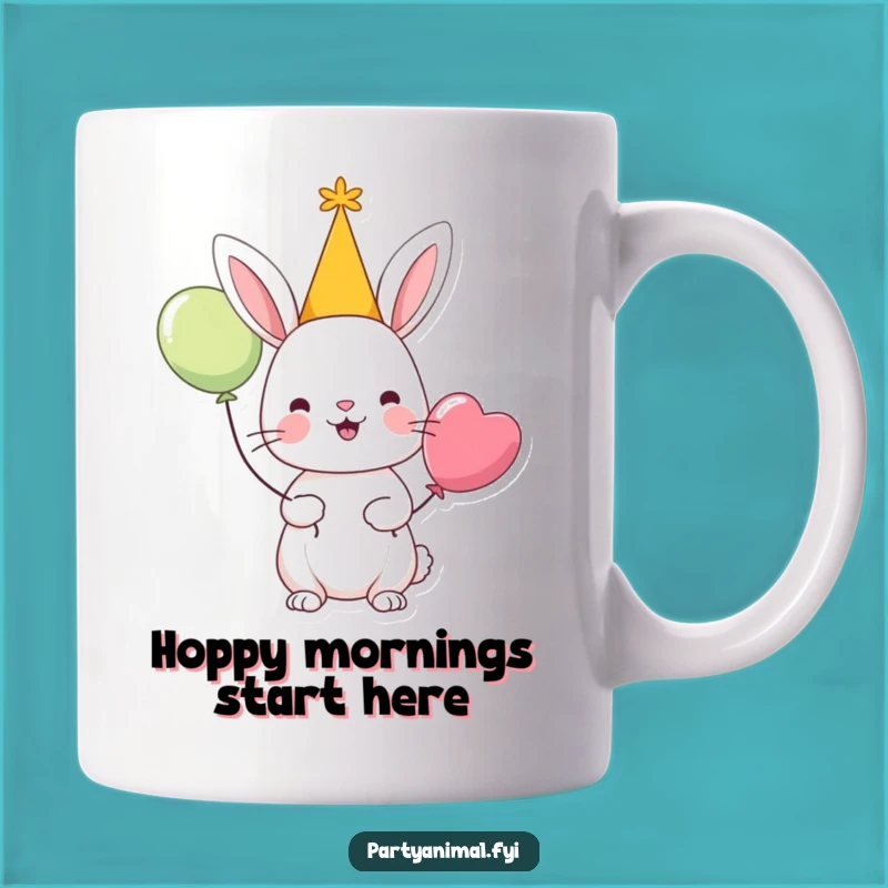 Funny Rabbit Party Mug: Cheerful Character with Hat & Balloon, Perfect Gift for Celebrations