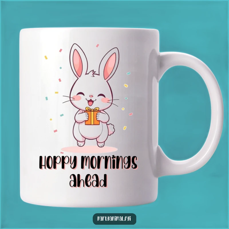 Funny Bunny Gift Mug - Bouncing Confetti Design, Perfect Joyful Funny Gift