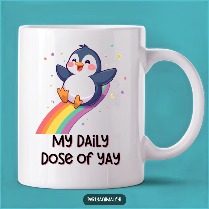 Funny Penguin Rainbow Mug: Gleeful Slide Joyful Confetti Gift