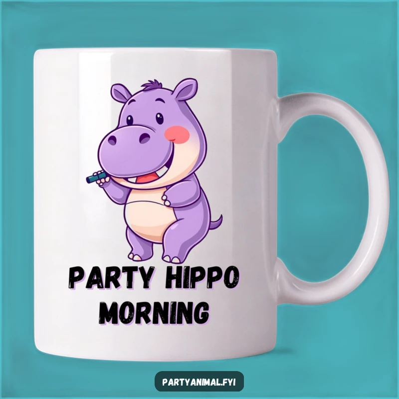 Funny Hippo Mug: Celebration Twirl, Joyful Party, Perfect Funny Gift