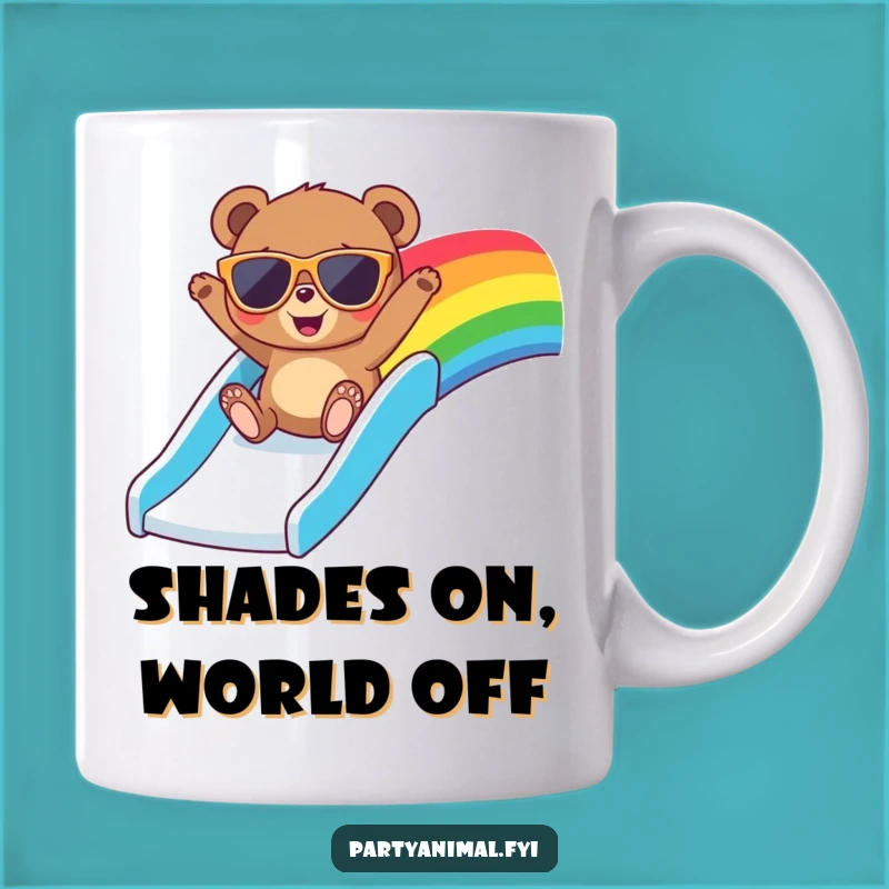 Funny Bear Sunglasses Mug - Joyful Rainbow Slide Adventure Gift for Fun Lovers