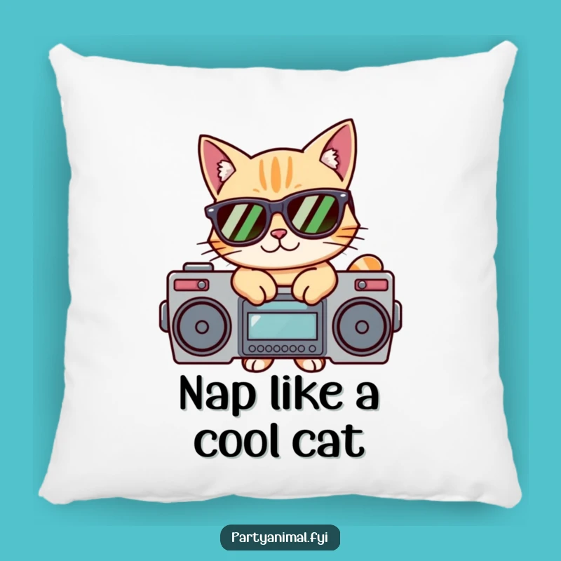 Funny Cool Cat Boombox Pillow - Comfy & Stylish Feline Decor