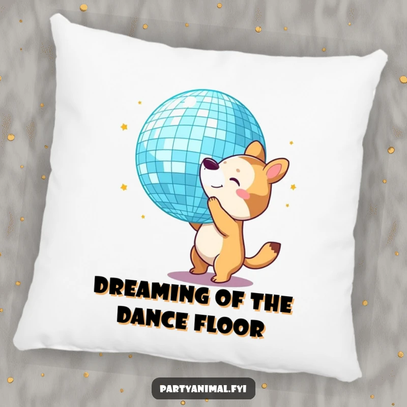 Funny Pillow: An animal character bounces a large disco ball with its nose, adding a touch of retro fun.