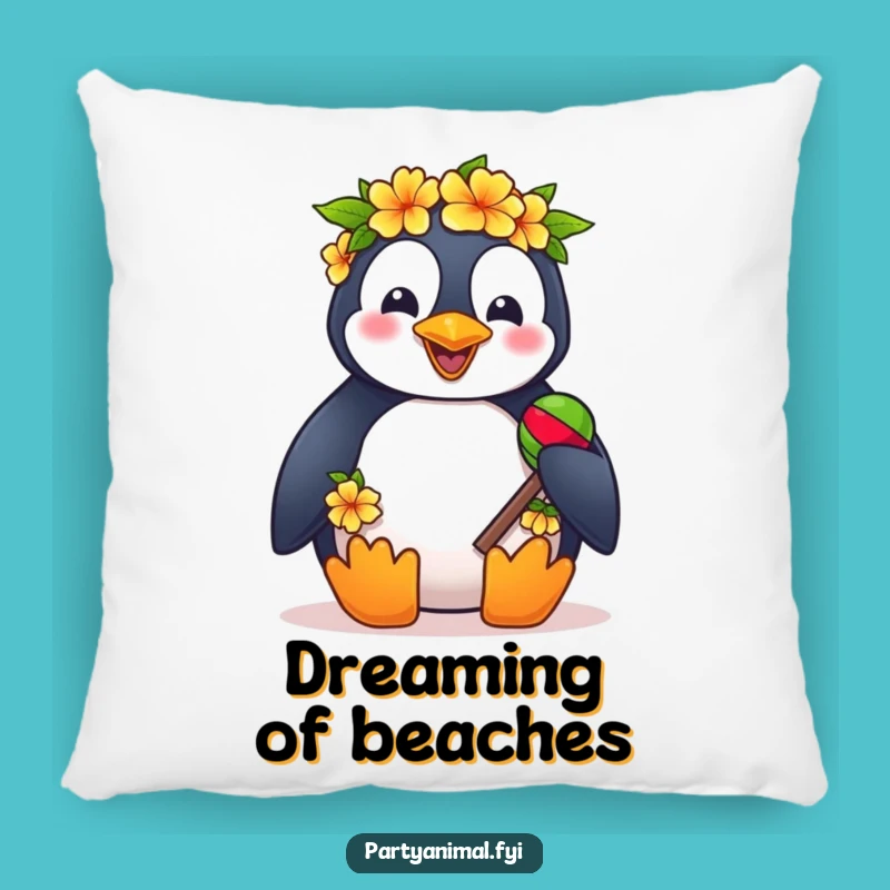 Funny Penguin Lei Pillow: Cozy Tropical Cushion, Hilarious Accent Gift