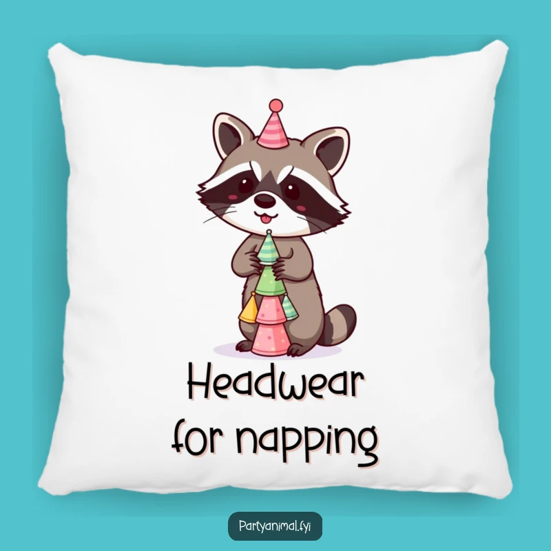 Funny Raccoon Pillow: Cozy Party Hat Balancer - Comfort Gift!