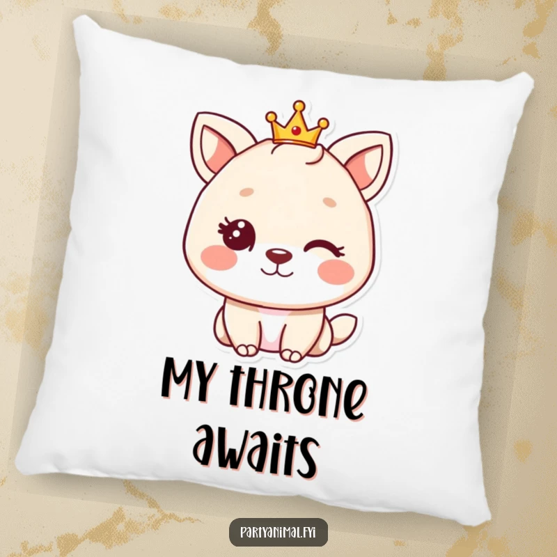 Funny animal character winking under a tiny crown, offering plush comfort and a humorous, regal aesthetic for any room.