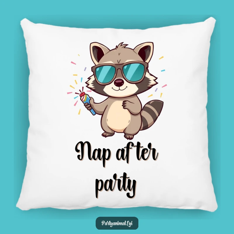Funny Raccoon Pillow: Cozy Party Accent, Sunglasses Raccoon Decor