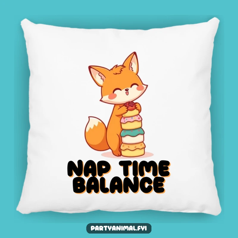 Funny Fox Baker Pillow: Cute Orange Fox Balancing Cakes Cushion, Perfect Gift