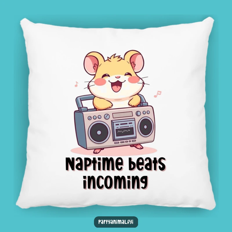 Funny Hamster Pillow: Cheerful Boombox Rider for Cozy, Musical Comfort