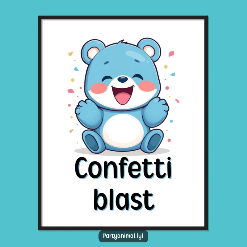 Funny Blue Bear Confetti Digital Art - Instant Joyful Decor Gift