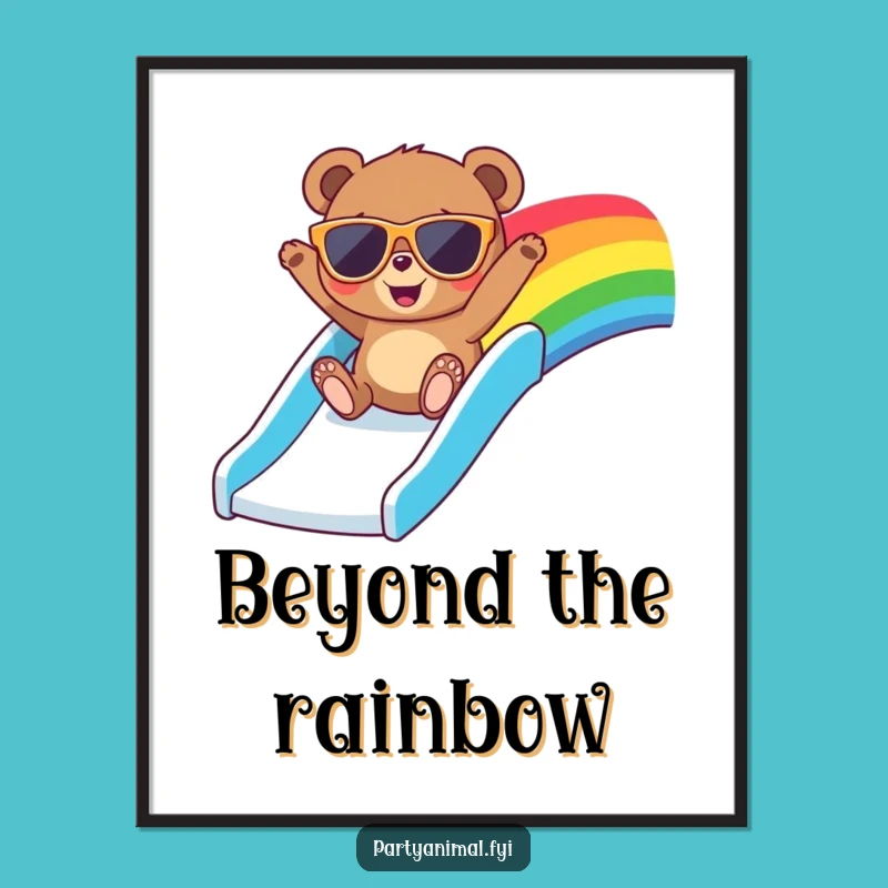 Funny Bear Sunglasses Digital Print - Joyful Rainbow Slide Instant Download Art
