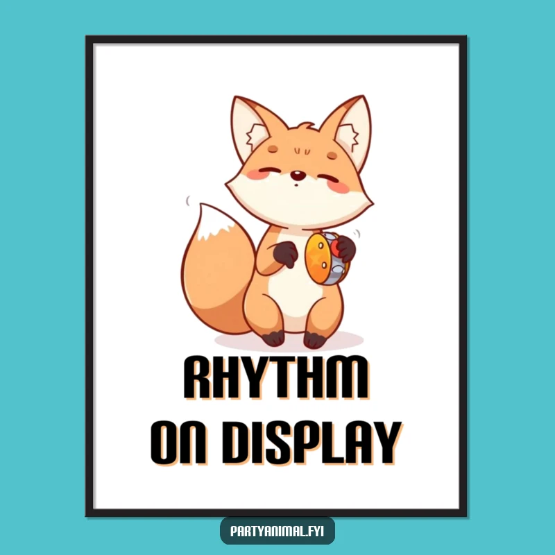 Funny Fox Tambourine Digital Art: Vibrant Wall Decor, Stunning Funny Gift!