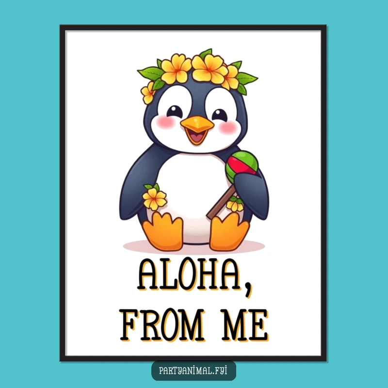 Funny Penguin Lei Digital Art: Tropical Party Vibe for Your Walls, Gift