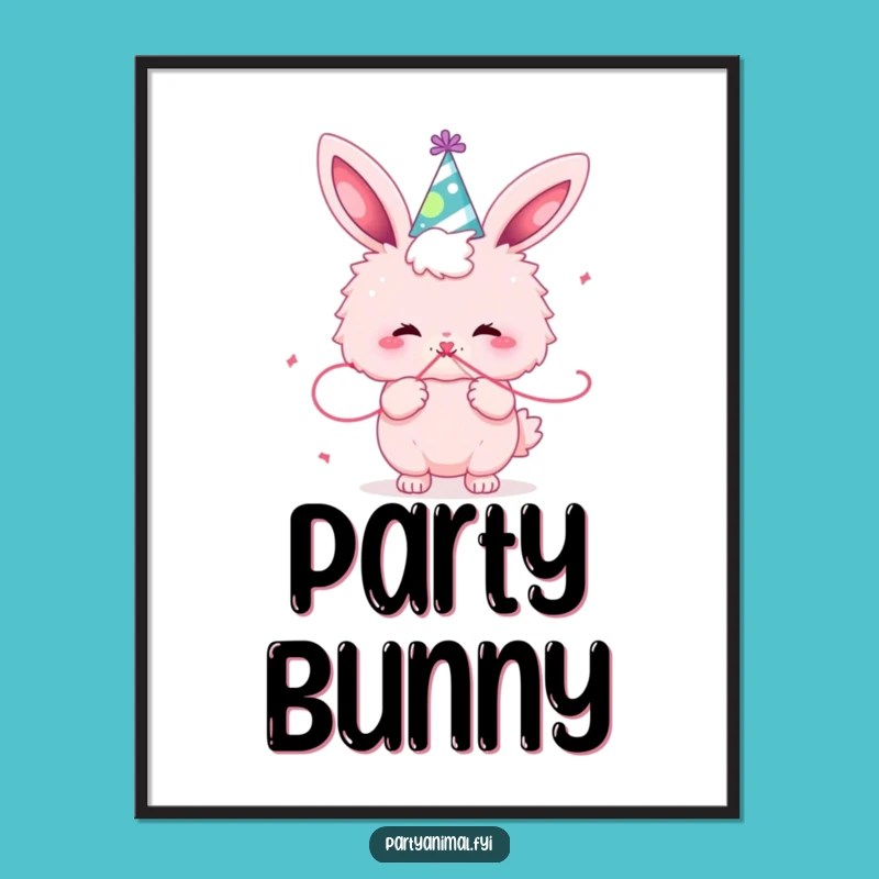 Funny Pink Bunny Party Digital Art - Instant Cheerful Decor Gift