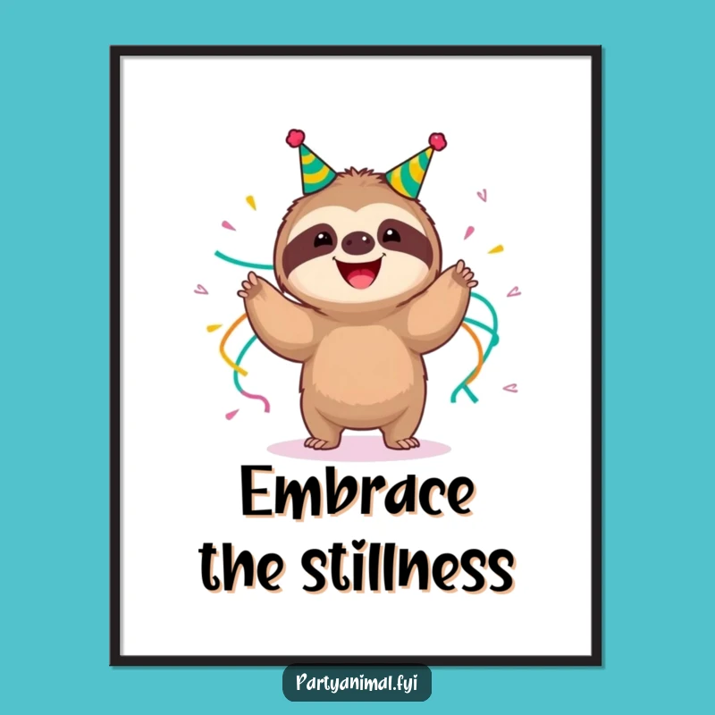 Funny Sloth Digital Art: Party Streamer Slow Shimmy Print Gift