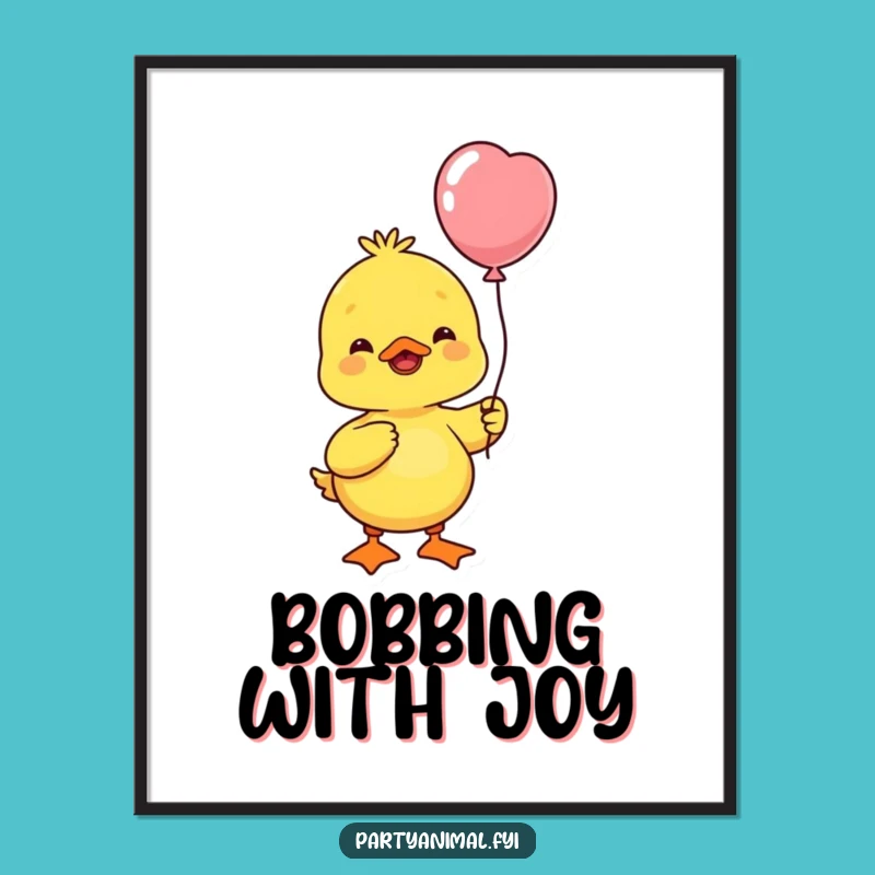 Funny Yellow Duck Balloon Digital Art - Instant Cheerful Decor Gift
