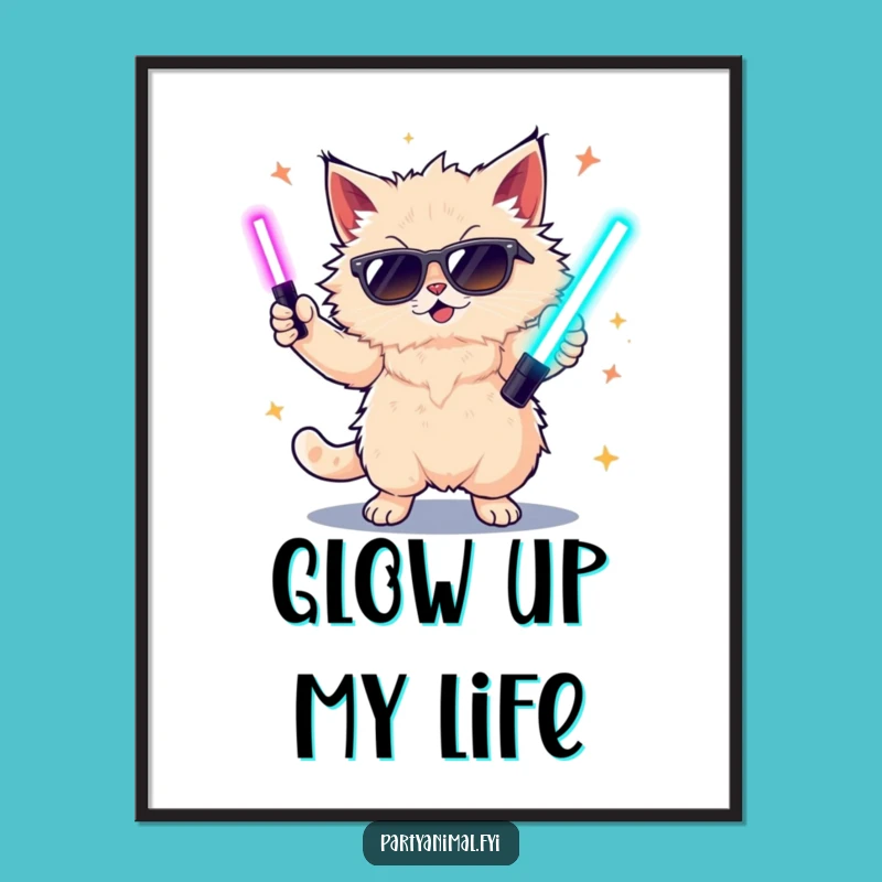 Funny Cat Dancing Digital Art: Glow Stick Party Vibe for Your Walls, Gift