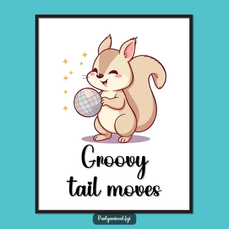 Funny Squirrel Disco Tail Digital Art Print - Instant Vibrant Party Decor