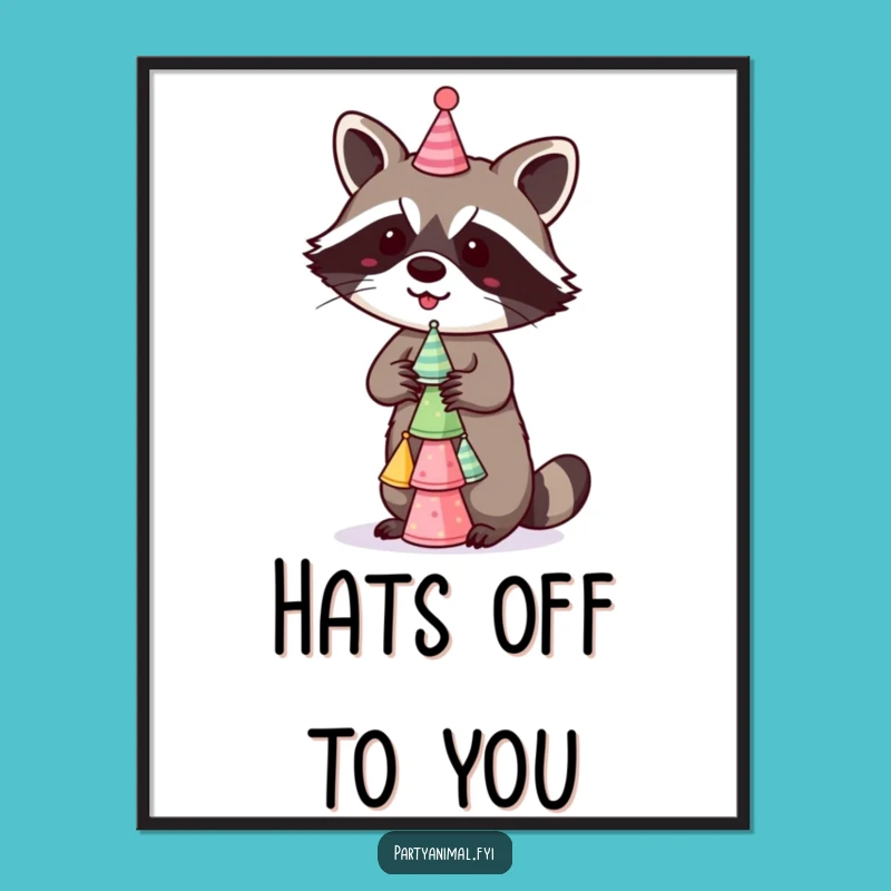 Funny Raccoon Digital Art: Party Hat Stacker - Instant Mischief Gift!