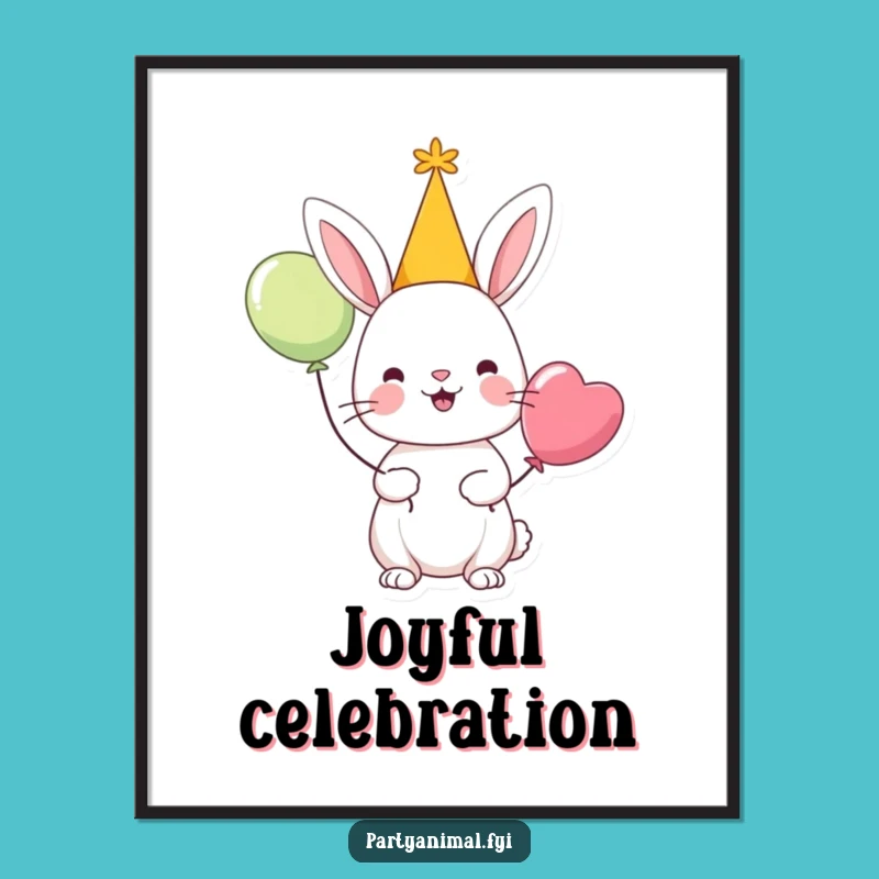 Funny Rabbit Party Digital Art: Cheerful Celebrator Print, Hilarious Decor