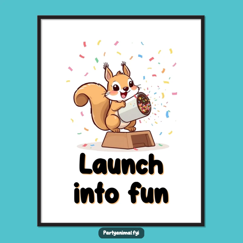 Funny Squirrel Digital Art: Playful Cannon Launch Print Gift