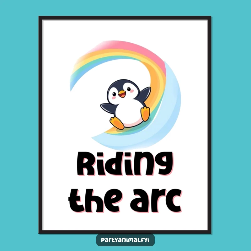 Funny Kawaii Penguin Rainbow Slide Digital Art: Instant Joyful Decor!