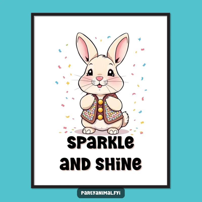 Funny Rabbit Digital Art: Sequined Confetti Blower - Instant Joy Gift!